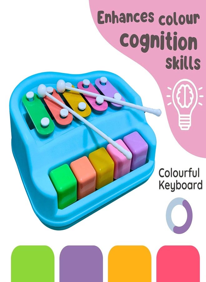 RAINBOW RIDERS Small Xylophone Musical Instrument 2 in 1 Piano and Xylophone Toy with Colorful Keys and Mallets Educational Musical Toy for Toddlers, Babies, Boys, and Girls (Light Blue) - Image 5